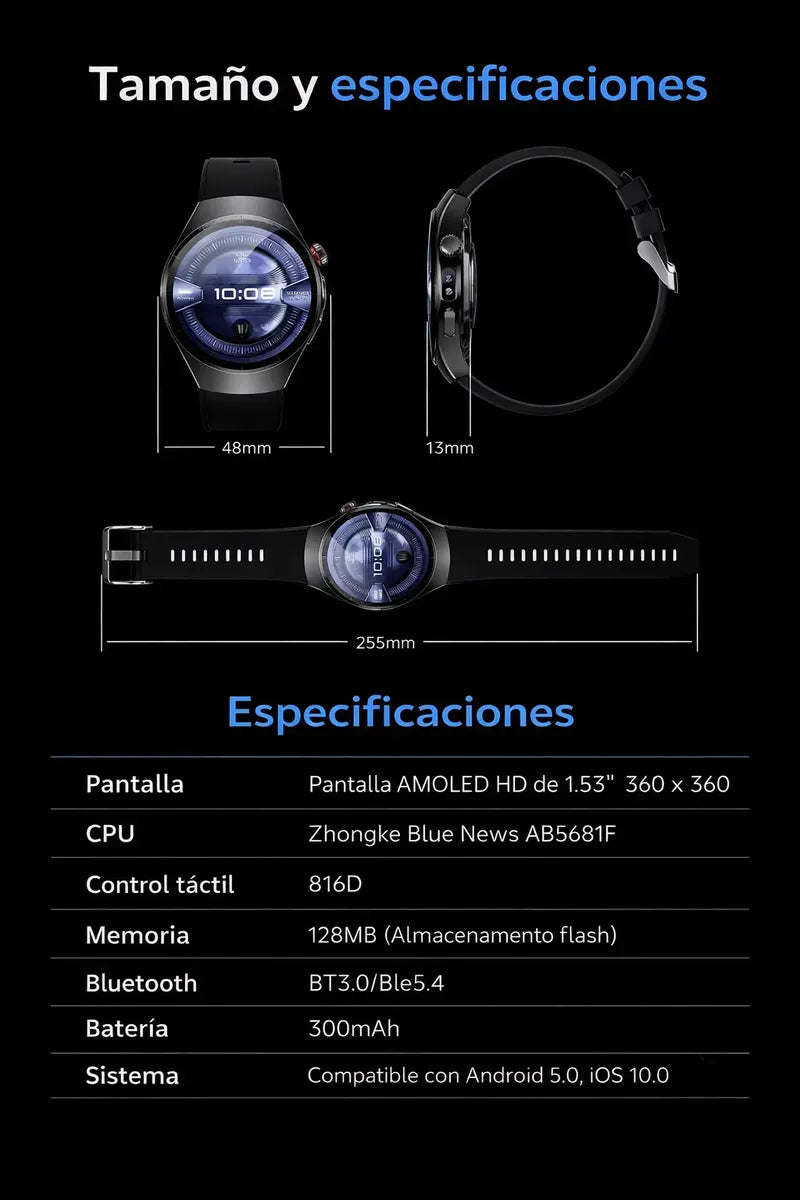 Smartwatch Amoled 1.53 Llamadas Bluetooth Ip68 Batería 300ma