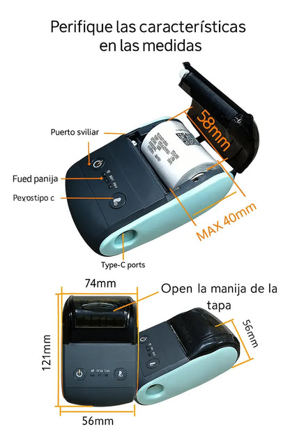 Mini Impresora Térmica Bluetooth 58mm Portátil