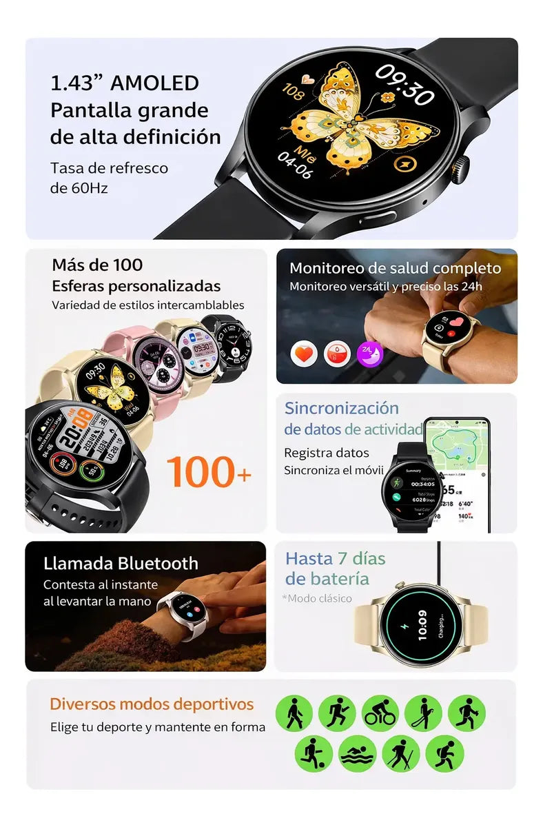 Reloj Inteligente Smartwatch Amoled 1.43 Nfc Bluetooth Ip67