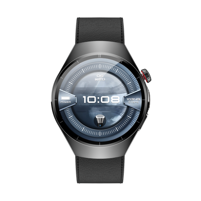 Smartwatch AMOLED de 1,53 pulgadas negro, pantalla redonda, vista frontal sobre fondo blanco