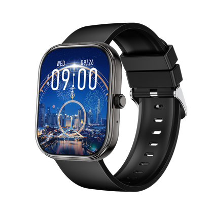 Smartwatch SWS5 negro con correa de silicona, vista frontal sobre fondo blanco